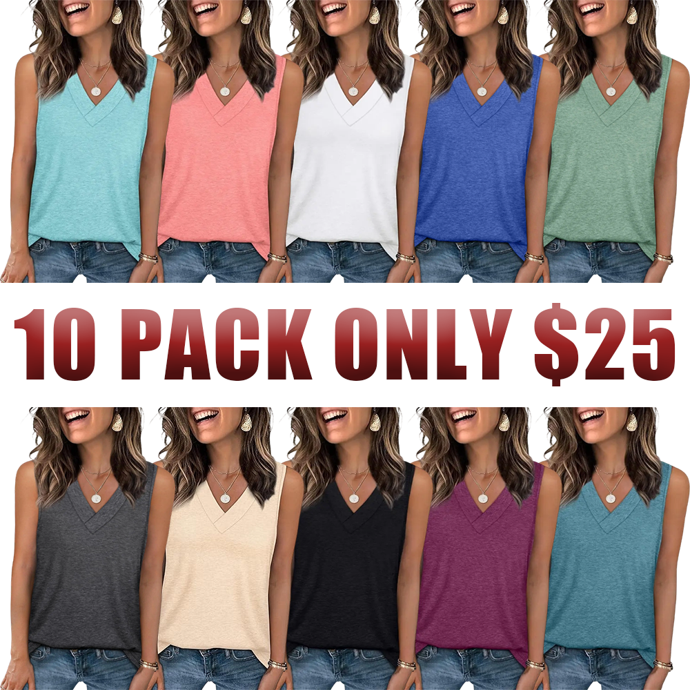 Women's Summer V-Neck Tank Top – Loose Fit, Sleeveless, Basic Tee