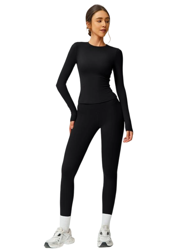 Women’s Two-Piece Patchwork Yoga Set – High Elastic Slim Fit Long Sleeve Top & Tight Pants