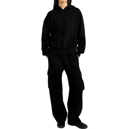 Mineral Washed Oversized Cropped Hoodie + Wide Leg Cargo Sweatpants