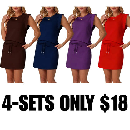Women's Summer 2 Piece Skort Set Cap