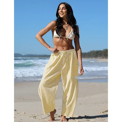 Women‘s Wide Leg Gingham Striped Plaid Pants