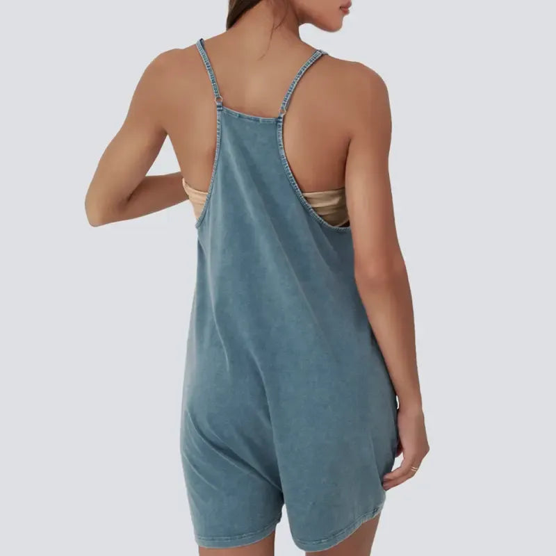 Women's Minimalist Cotton Blend Acid Wash Romper