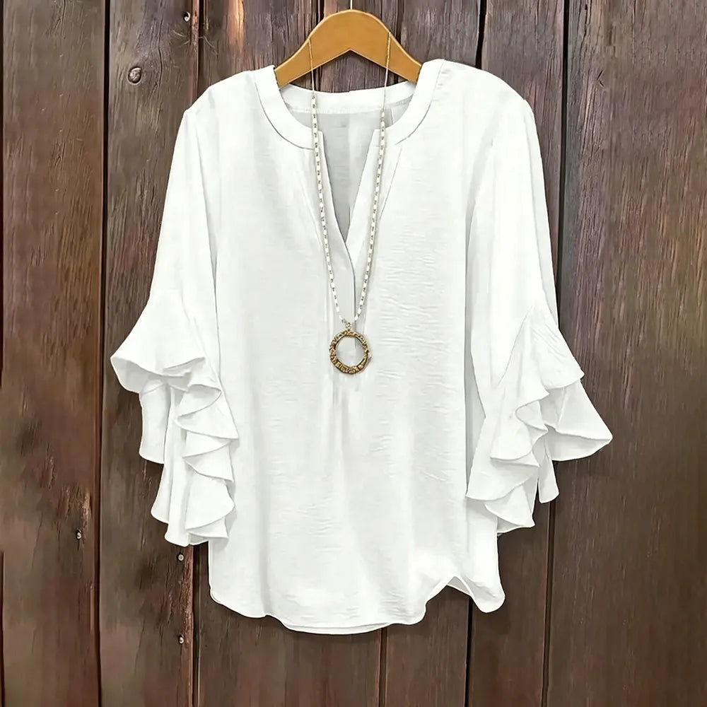 Plus Size Ruffle Sleeve V-Neck Shirt Top