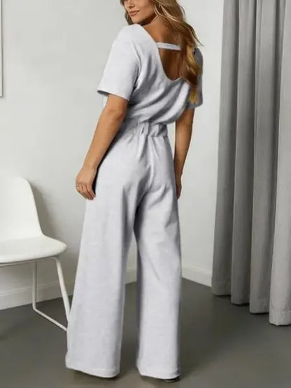 Women's Heather Off-Shoulder Wide Leg Jumpsuit