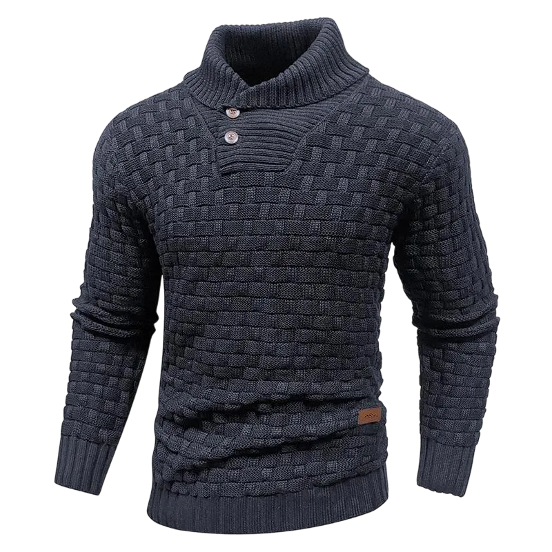 Men's Regular Textured Patched Detail Shawl Collar Sweater