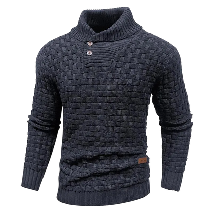 Men's Regular Textured Patched Detail Shawl Collar Sweater