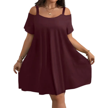 Plus Size Midi Dress Round Neck Short Sleeve