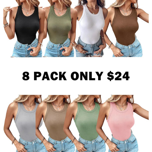 Built-in Bra Tank Top Ribbed Racerback Tops