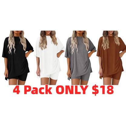 Women's two-piece set: slit-hem shirt paired with shorts