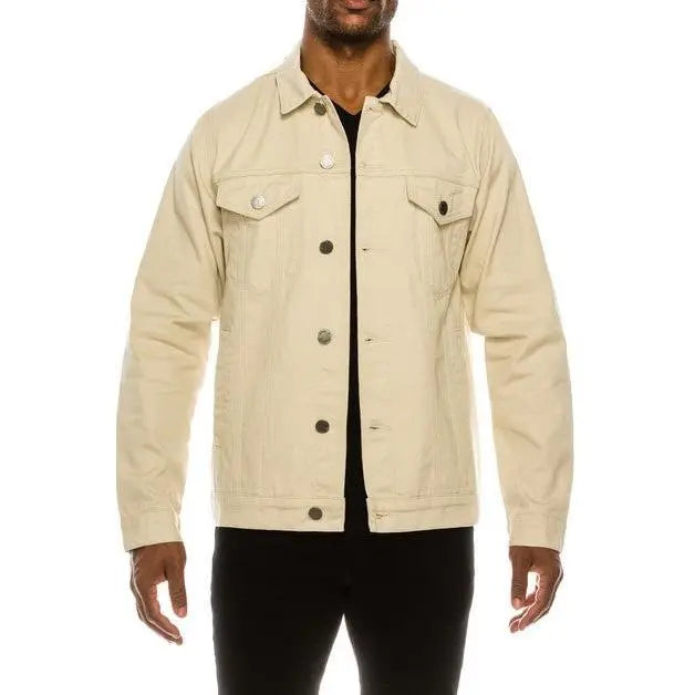 Essential Colored Denim Jacket - Classic Fit Long Sleeve Buttoned Pockets 100% Cotton Menswear Tops