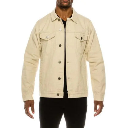 Essential Colored Denim Jacket - Classic Fit Long Sleeve Buttoned Pockets 100% Cotton Menswear Tops