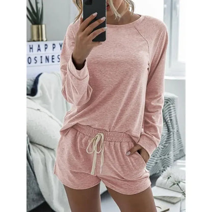 Women's Solid Raglan Loungewear Two-piece Set Pajama Set