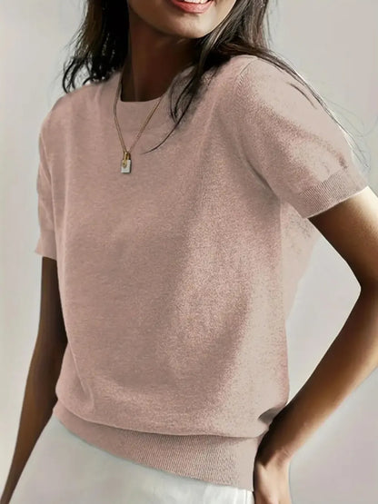 Women's Solid Color Crew Neck Short Sleeve Lightweight Loose Sweater