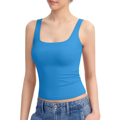 Women's Square Neck Tank Top  Double Layer Stretchy Top