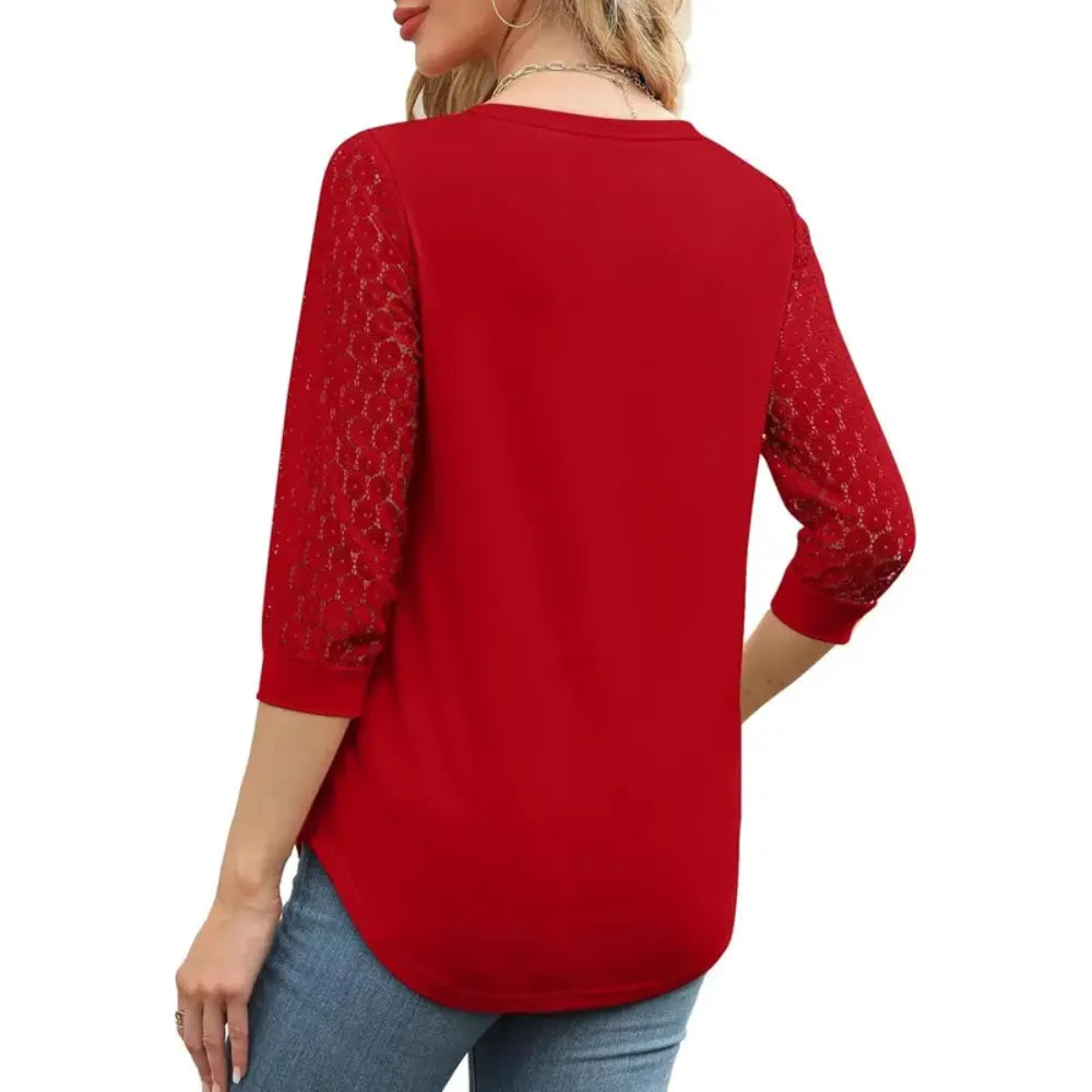 3/4 Long Sleeve V-Neck Lace Tunic