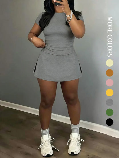 Women's Slim-Fitting Crop Tee & Short Skirt Set