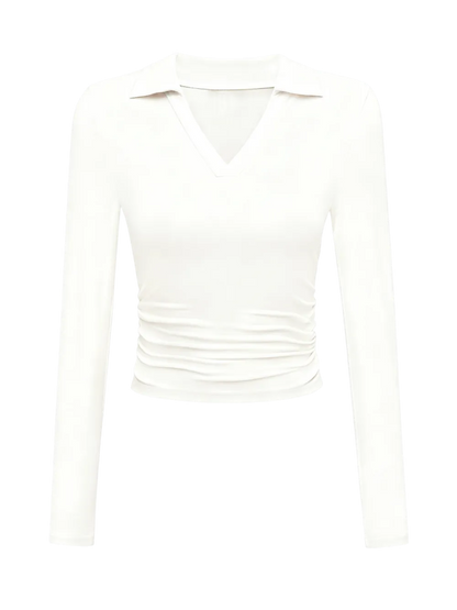 Knit Solid Color Long Sleeve V Neck Top
