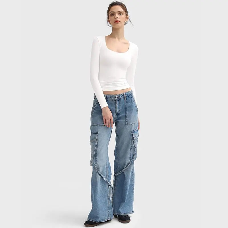 Womens Scoop Neck Long Sleeve Top - Smoke Cloud Collection