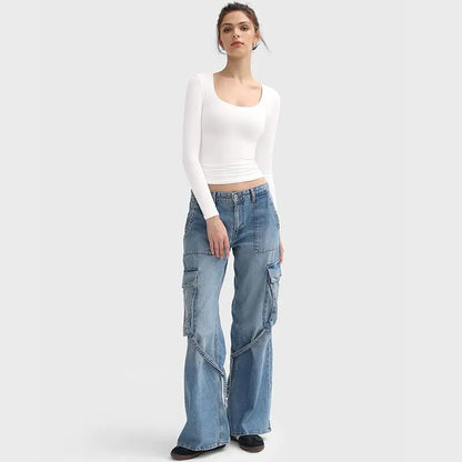 Womens Scoop Neck Long Sleeve Top - Smoke Cloud Collection