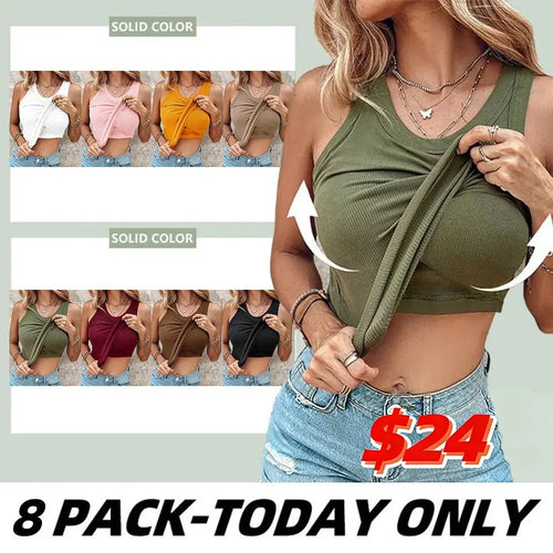 Round Neck Built-in Bra Ribbed Tank Top/Ribbed Built-in Bra Tank Top