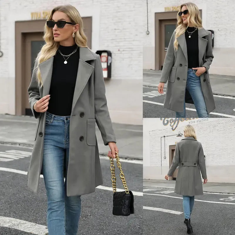 Women's Winter Wool Blend Camel Mid-Long Coat