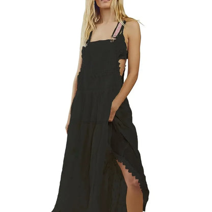 Laced Embroidered Tulle Bib Dress Casual Loose