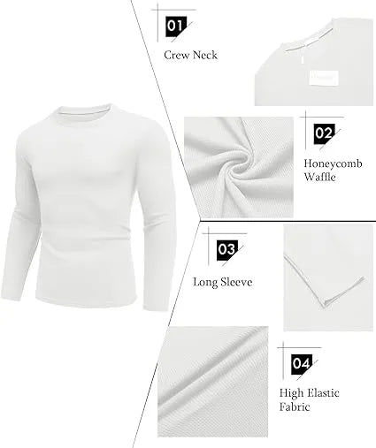 Men’s Cotton Waffle-Knit Thermal Shirt – Long Sleeve Warm Crewneck Top