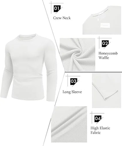Men’s Cotton Waffle-Knit Thermal Shirt – Long Sleeve Warm Crewneck Top