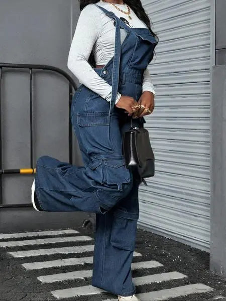 Women's Adjustable Strap Denim Jumpsuit