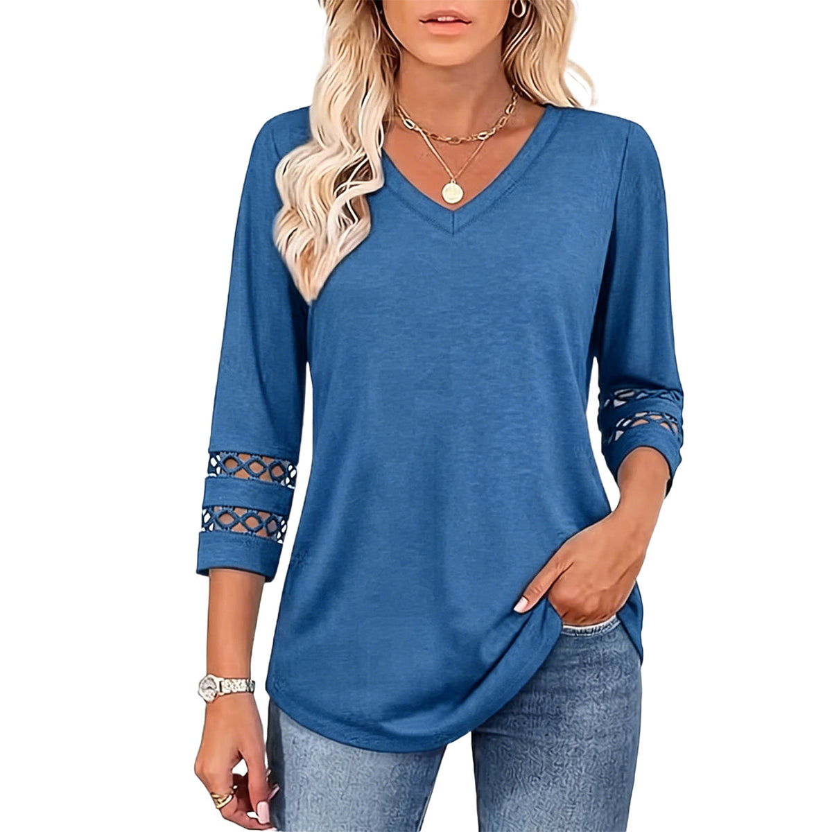 Summer Sale👗Womens 3/4 Length Sleeve Tops Trendy V Neck T Shirts