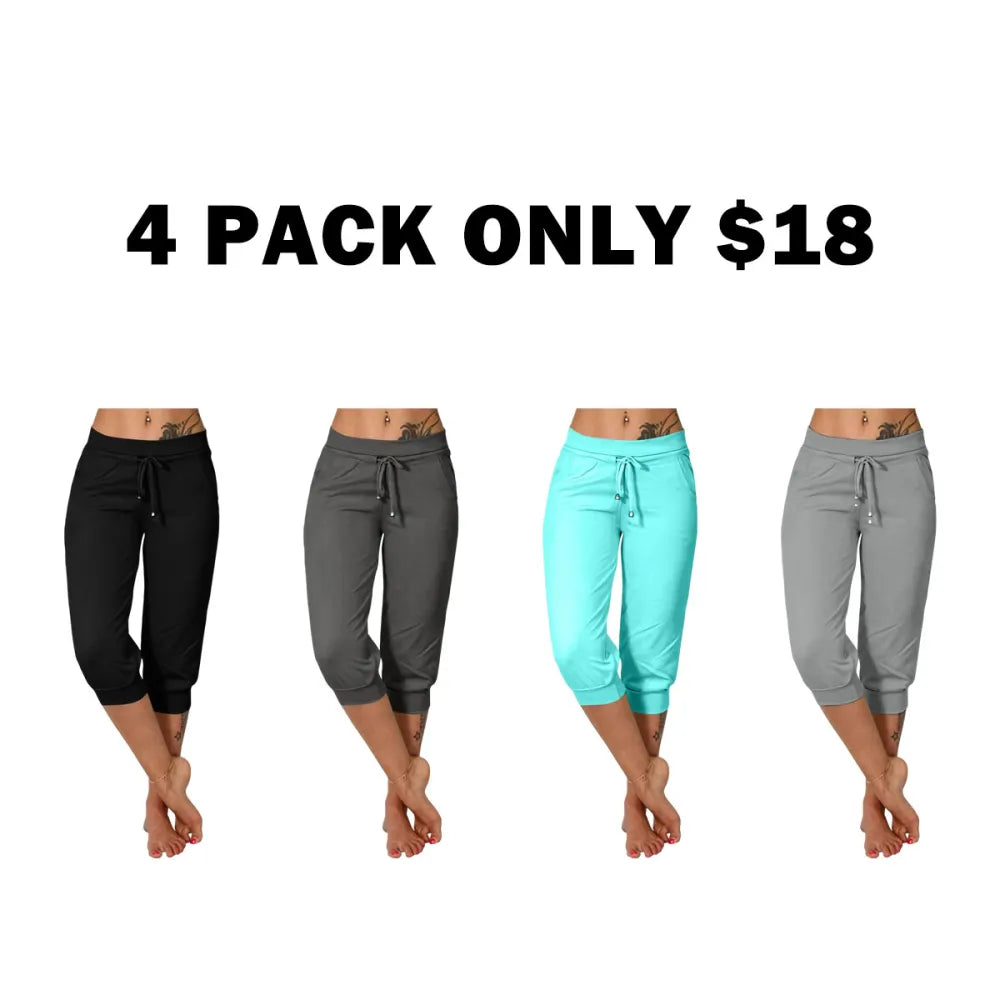 Women's Plain Drawstring Waist Capris Pants