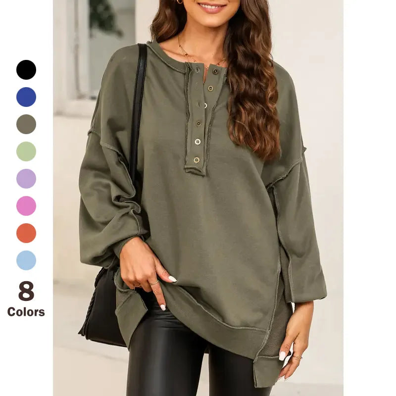 Women's Oversized Button Henley Sweatshirts