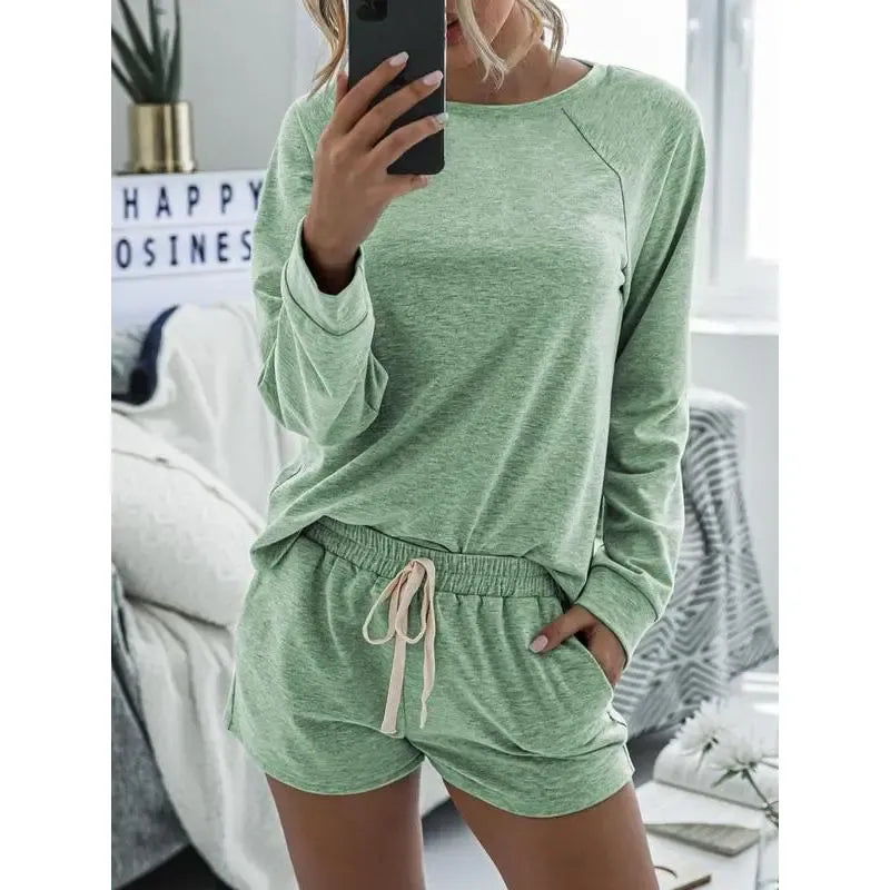 Women's Solid Raglan Loungewear Two-piece Set Pajama Set