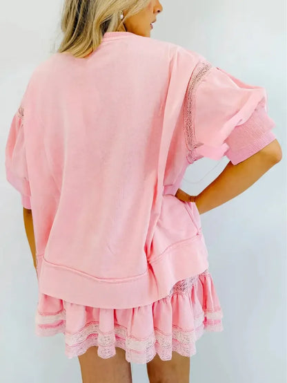 Women's 2 Piece Cotton Lace Trim Outfit Set