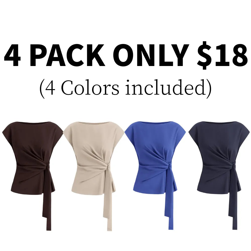 Womens Tops  Cap Sleeve Crew Neck Tie Waist Blouses