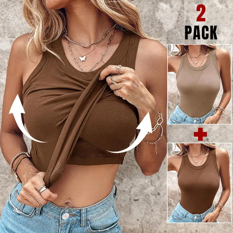 Round Neck Built-in Bra Ribbed Tank Top/Ribbed Built-in Bra Tank Top