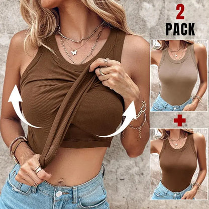 Round Neck Built-in Bra Ribbed Tank Top/Ribbed Built-in Bra Tank Top