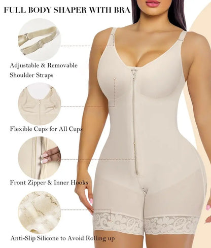 Women's Shaping Underwear Tummy-Control and Butt-Lifting Shaping Pants Zippered Crotch Removable Straps