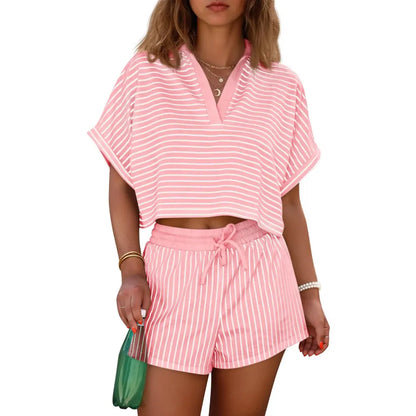 Women's Striped 2 Piece Short Sets