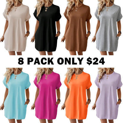Women's Plain Pocket Batwing Sleeve Tee Dress
