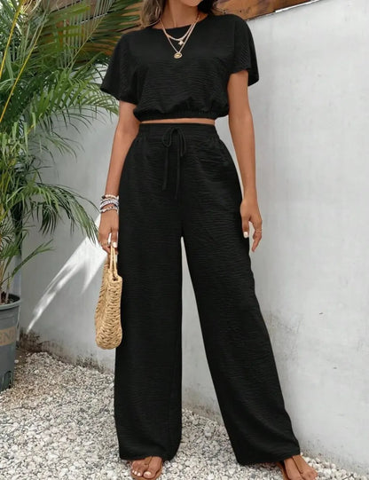 Women's Solid Color Top & Wide Leg Pants Two-piece