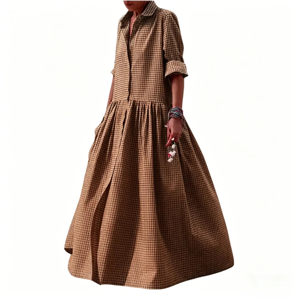 Women's Vintage Plaid Shirt Dress