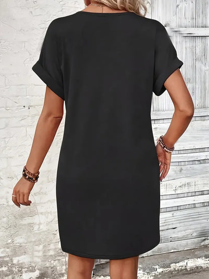 Women's Plain Button V Neck Tee Dress