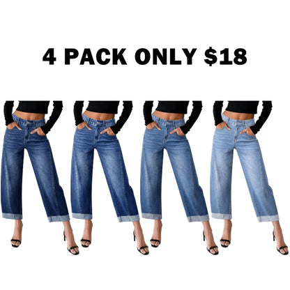 Women's High Waisted Wide Leg Cropped Denim Jeans