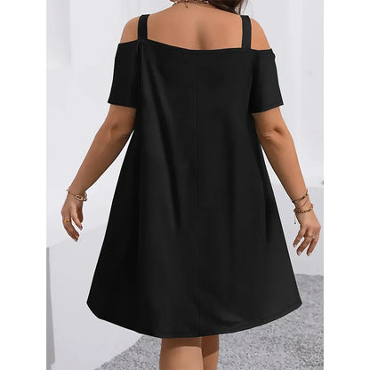 Plus Size Midi Dress Round Neck Short Sleeve