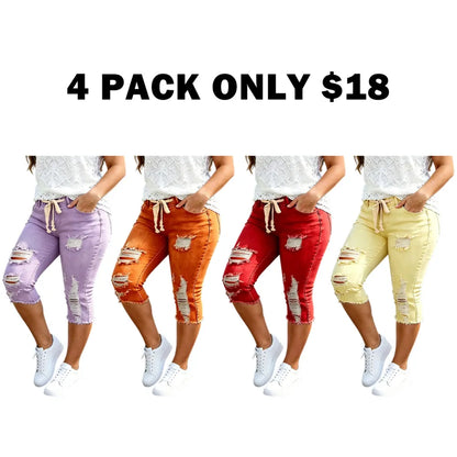 Women's Plus Size Distressed Ripped High-Waisted Capri Jeans