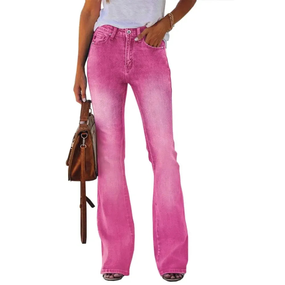 Women‘s High Waisted Flare Stretch Boyfriend Casual Denim Pants