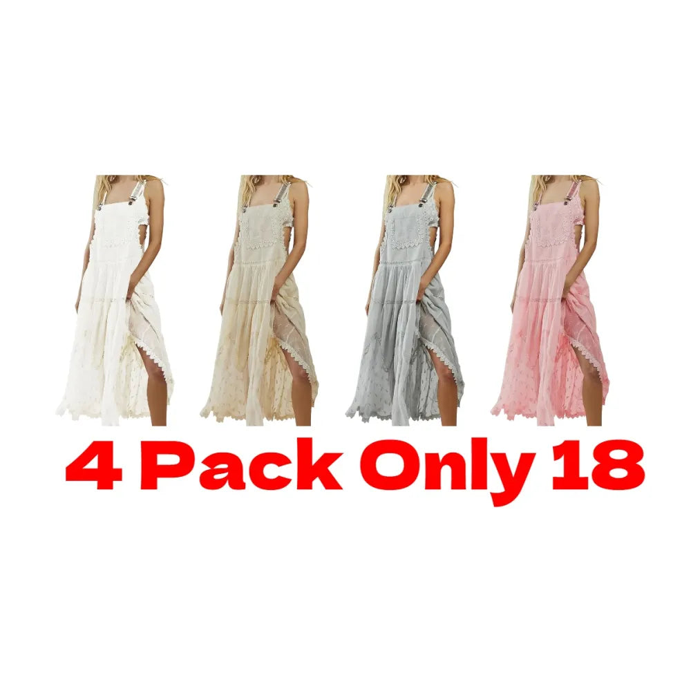 Laced Embroidered Tulle Bib Dress Casual Loose