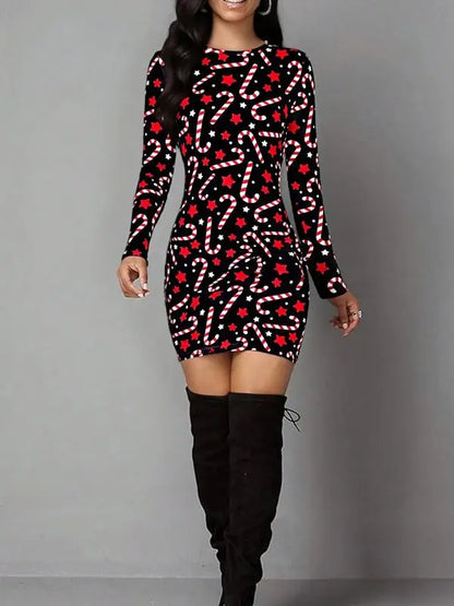 Women's Vintage Geometric Print Casual Long Sleeve Dress