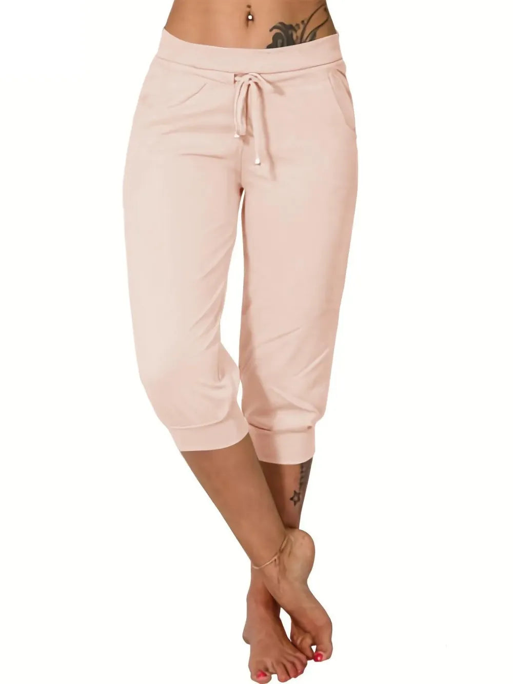 Women's Plain Drawstring Waist Capris Pants